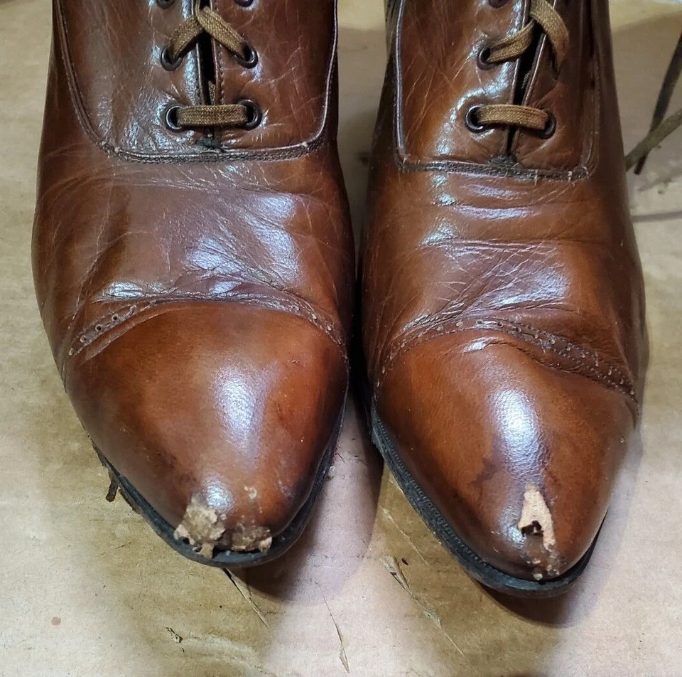 Antique Boots Brown Leather Edwardian Boots High Top Lace Up Shukraft Boots - Image 2 of 4