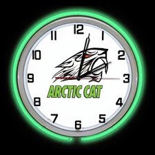 15" Arctic Cat Snowmobile Sign Green Double Neon Clock
