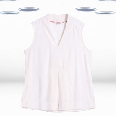 Ex White Stuff Damen ärmelloses Jersey Mix Top in Weiß