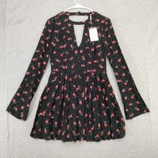 NWT Free People Dress Wmns 2 Tegan Floral Fan Print Bell Sleeve Black Keyhole