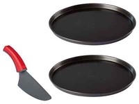 Pizzablech Rund Pizzaform Backblech 29 Cm 3Er Pizza Set + Pizzaschneider Heber