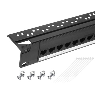 Patch Panel, 1U 19'' Cat6 Key Stone Blank Network 24-Port Patch Panel
