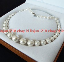 Genuine 6-14mm White Shell Pearl Round Beads Necklace 14-36 in