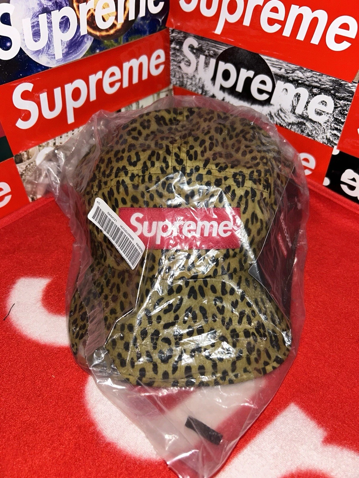 Casquette de camp léopard SS20 AUTHENTIQUE Supreme Barbour boîte coton ciré logo neuf avec étiquette
