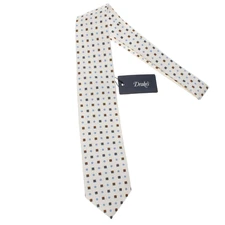 Drake's NWT Neck Tie White w/ Blue/Multi Mini Floral/Geometric Pattern 100% Silk