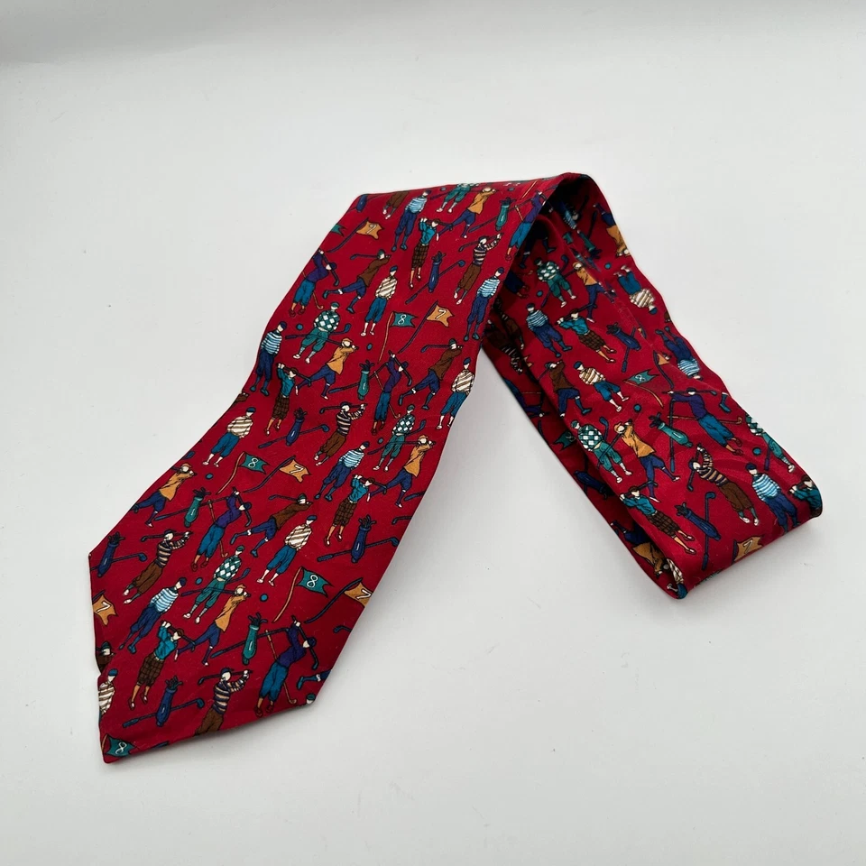Corbata Arnold Palmer roja azul golfistas con estampado de seda clásica papá preppy Foto 3 de 4