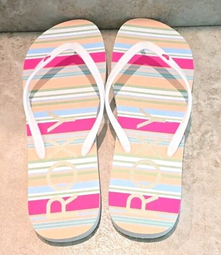 ROXY Womens Sandal Flip Flops Slippahs White Stripes Multicolor SZ 10 (41 EUR)