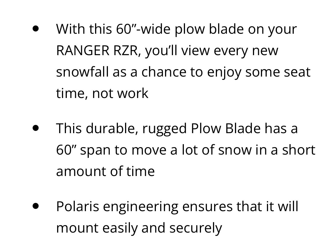 POLARIS 60" PLOW BLADE 2876626 Sportsman Razor ATV / UTV SNOW REMOVAL