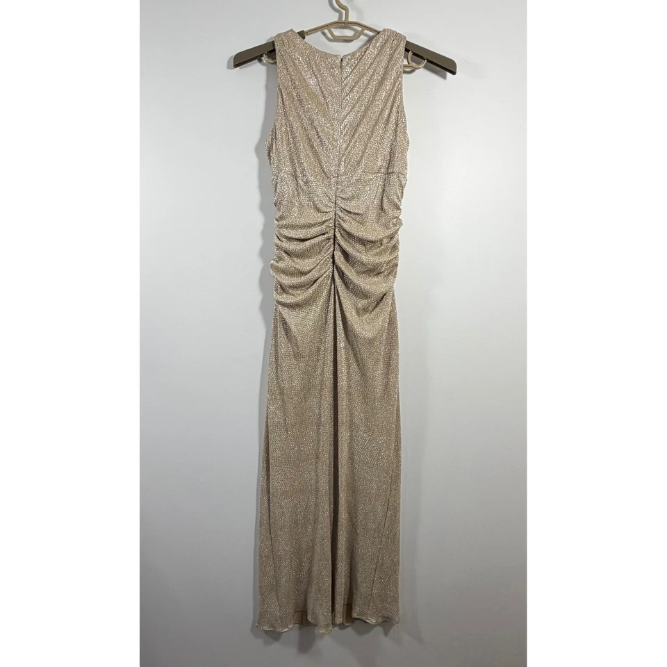 R&M Richards Embellished Beaded Neckline Ruched Gown Dress Women's Size 16 Gold - Image 3 of 4