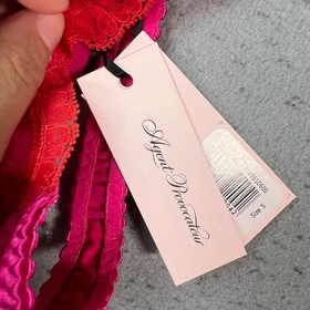 Agent Provocateur Size 5 Pink & Red Silk Lace Thong With Bow Accent NEW!