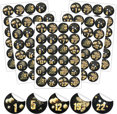 Adventskalender Aufkleber Set, 5 x24 Adventskalender Aufkleber, Aufkleber Weihna