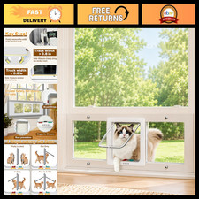 Adjustable Cat Door for Window 32.5-38 - Clear Pet Access Panel, Easy Install