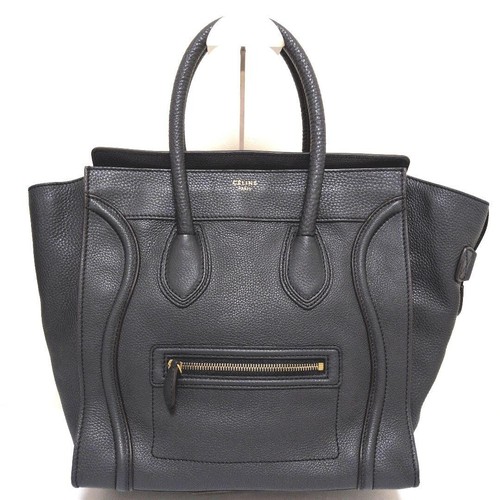 CELINE Luggage Mini Shopper Anthracite Grained Leather Gold Hardware Auth