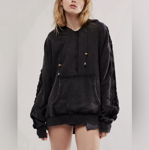 NWT Free People XOXO Sweatshirt Oversized Hoodie Ruffles Sz Small - Picture 1 of 10