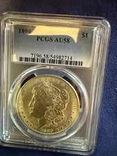 1890 Morgan Dollar : PCGS AU 58 Blazing White Beauty❤️❤️❤️