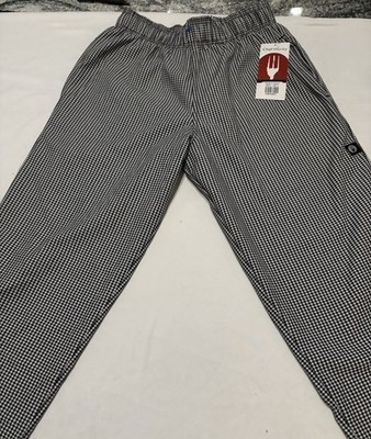 Chef Works Drawstring Pants Small Pockets Black White Check NEW with TAG