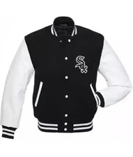 MLB Chicago White Sox Varsity Jacket Black/White Wool & Real Leather Bomber Coat