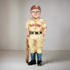 Baseball Slugger Cast Iron Coin Bank With Painted Antique Finish (6.5