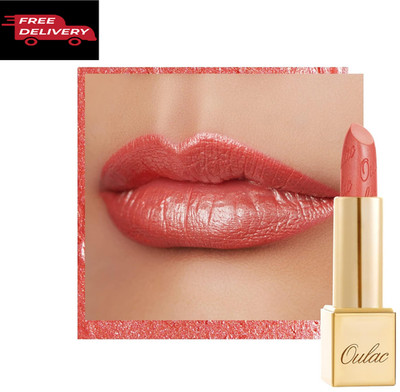 Oulac Coral Pink Lipstick for Women with Metallic 3D Shine Lightweight Hydrating