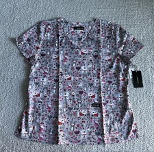 Koi Basics Scrub Top Women  s XL Gray Meowed Mix Cat Dog Nursing Medical