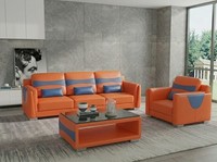 Leder Sofa Set 3+1 Modern Orange Komfort Sessel Design Wohnzimmer *