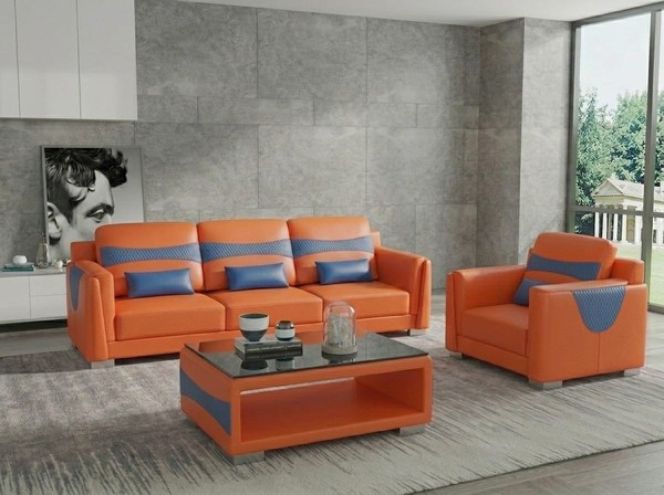 Leder Sofa Set 3+1 Modern Orange Komfort Sessel Design Wohnzimmer *-image