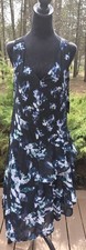 Simply Vera Vera Wang Dress Small NWT Black Blue Floral Asymmetrical Ruffle Midi