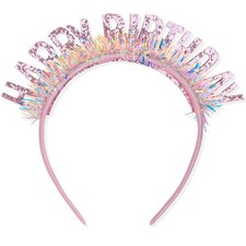 Pink Glitter Birthday Tiara Letter Headband Women Girls Party Decoration