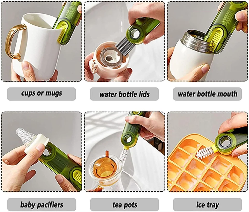 Paquete de 4 cepillos para botellas de agua, limpieza de botellas de agua de silicona con mango largo de 9,5'... Foto 3 de 4