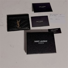 Saint Laurent Black Quilted YSL Logo Women  s Card Wallet Credit Card Holder