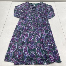 Talbots Dress Womens 2 Green Purple Paisley Long Sleeve Lined Viscose Midi