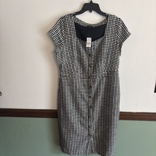 Ann Taylor Gingham Square Neck Tweed Button Front Sheath Dress Women's 14