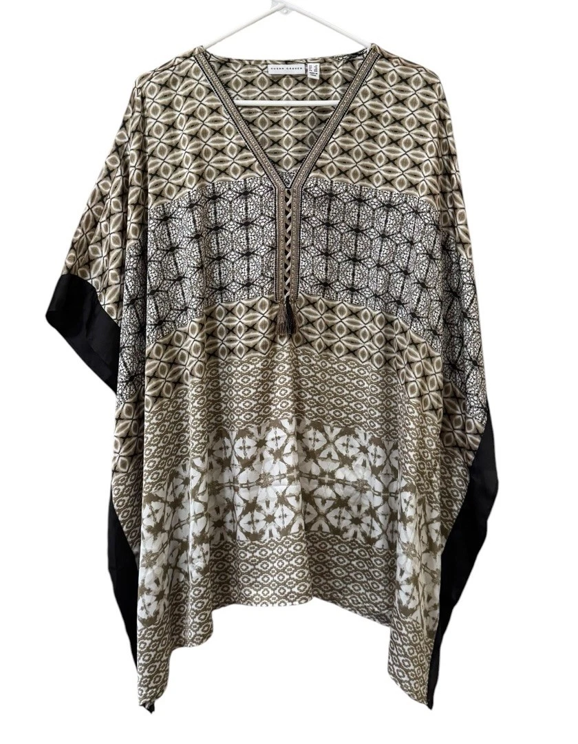 Susan Graver Women Size 1X Poncho Kimono Top Boho Flowy Hippie Lightweight City