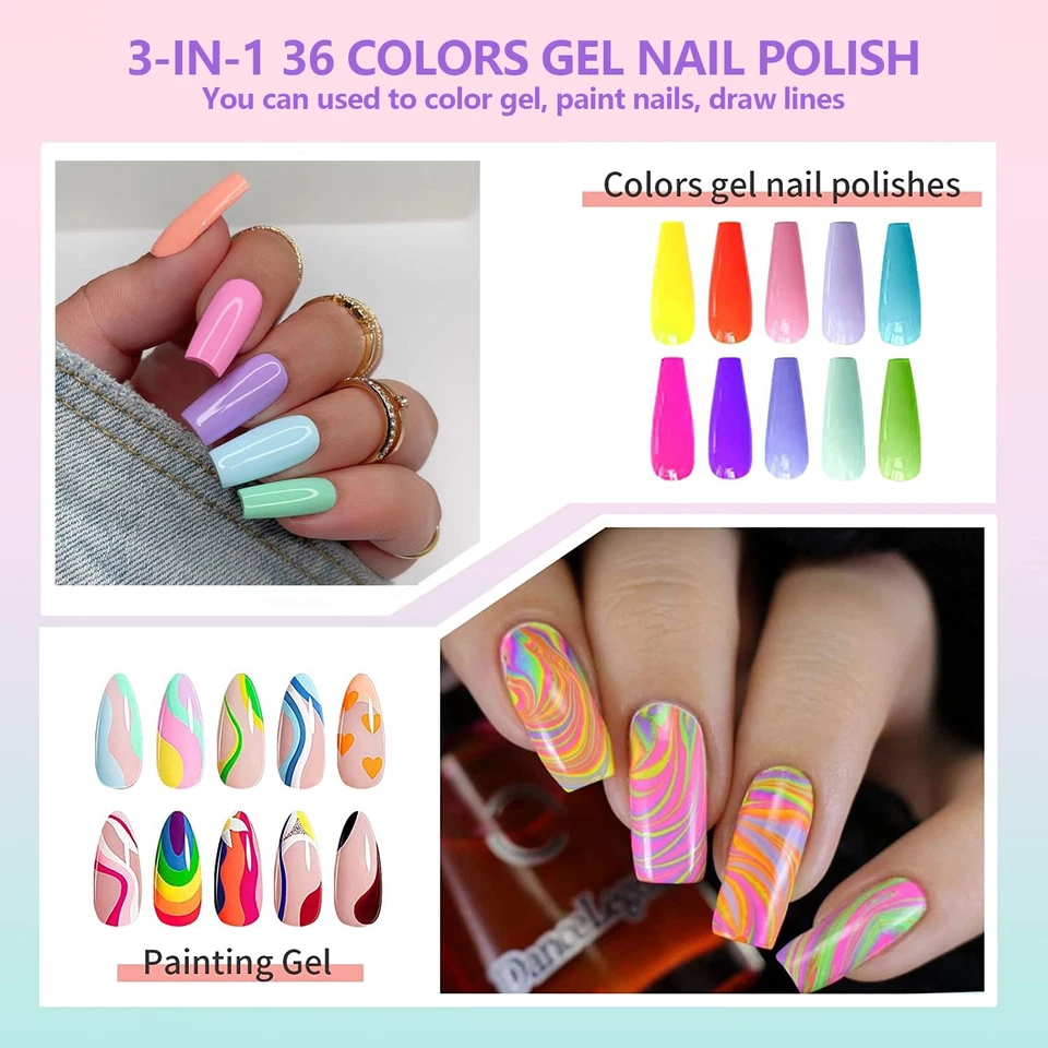 Kit de pintura en gel para arte en uñas de 36 colores, juego de 38 piezas de esmalte con pincel para diseño hágalo usted mismo en Foto 3 de 4