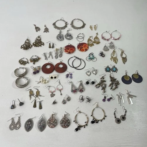Vintage Costume Jewelry Earring Lot Of 44 Dangle Drop Fashion Boho Colorful