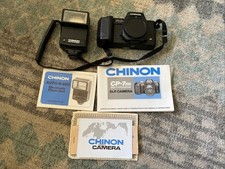 Vintage Chinon CP-7m Film Camera With Chinon Auto S-250 Flash With Manuals