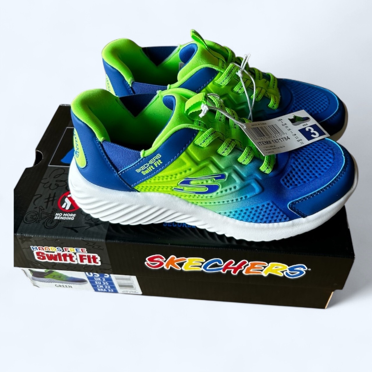SAOLA Scarpe Skechers Bambini Mani Libere Swift Fit Blu Verde Bambini Taglia 3 22 CM