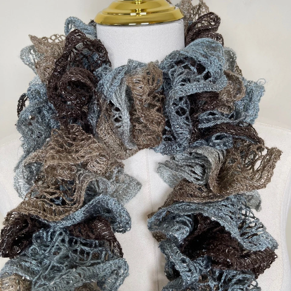 Bufanda De Colección Gris Marrón Gruesa Volantes Ajustada Brillante Boho Artística Y2K Hada Funky Foto 3 de 4