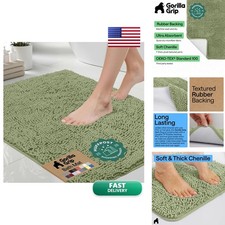 GORILLA GRIP Bath Rug Mat Bathroom, Absorbent Chenille 24x17 Sage Green