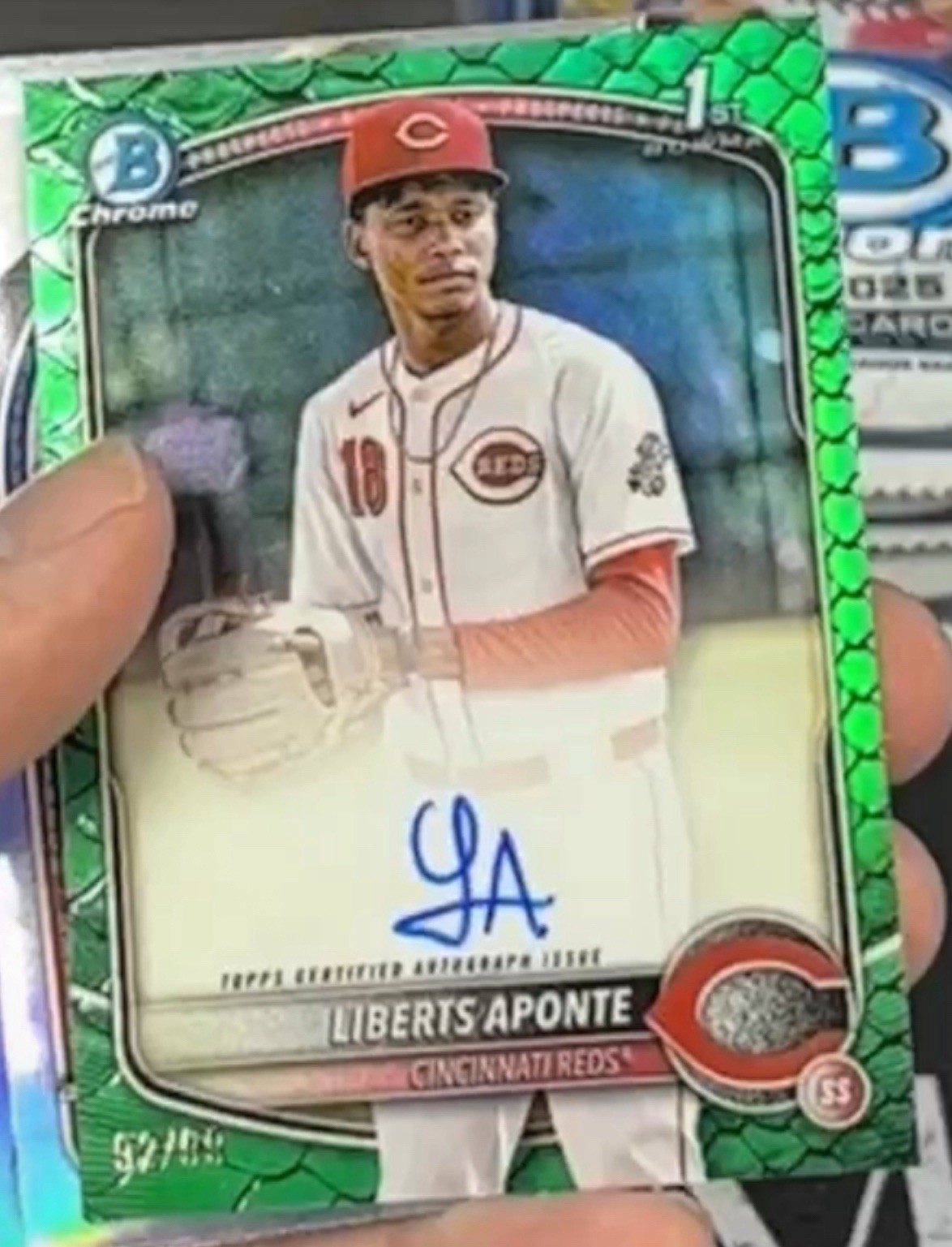 2025 Bowman Chrome Liberts Aponte #CPA-LA Reptilian Green Auto /99 Reds