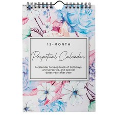Perpetual Floral Wall Calendar for Birthdays and Anniversaries -12 6.5x9.25"