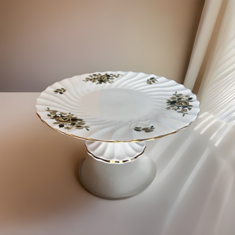 Staffordshire Fine Bone China Cake Stand Made In England. 10 1/2 Inch.