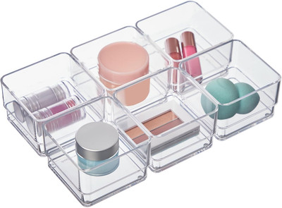 Simplesort 6-Piece Stackable Clear Drawer Organizer Set | 3'' X 3'' X 2'' Square Tr