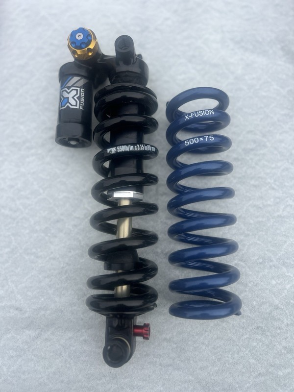 X-Fusion H3C HLR DH Coil Shock Absorber 225x75 Trunnion and blue 500lb Spring