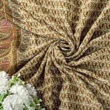 Sanskriti Vintage Cream Soft Moss Crepe Saree Kalamkari Print Sari 5.5Yd Fabric