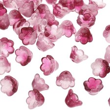 Glass Trumpet Flower Beads, 50 Pcs Gradient Flower Bead Charm, Rose Red