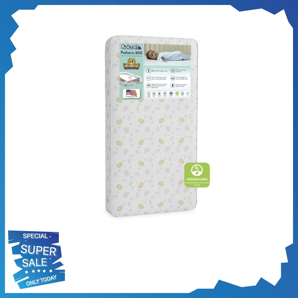 Kolcraft Pediatric 800 Extra Firm Baby Crib & Toddler Mattress, 80 Coil, Ecru