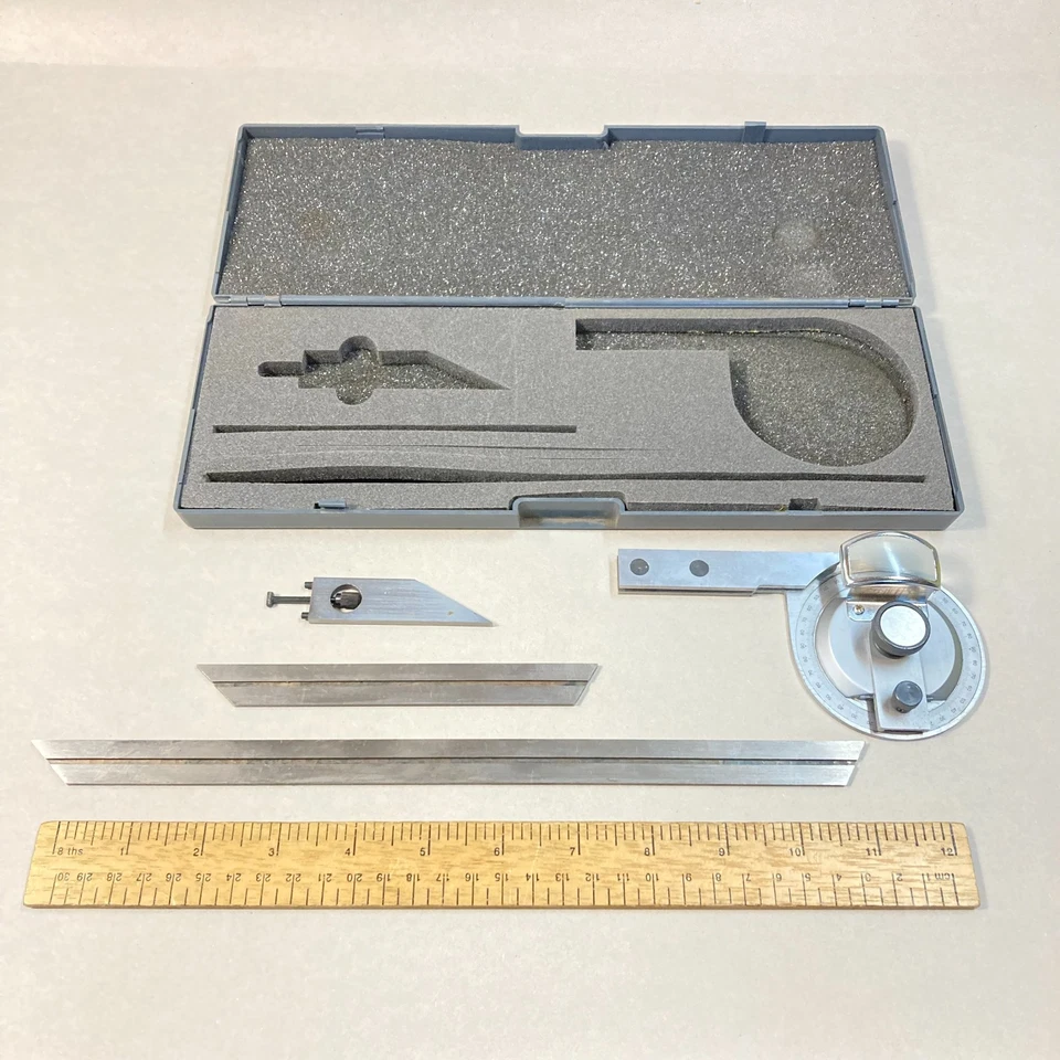 Universal Bevel Protractor Vernier w/ 5 7/8" & 11 3/4" Blade w/ Case - Image 2 of 4