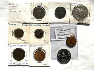 Canada and Great Britain 10 Various Penny Tokens Medals No Reserve