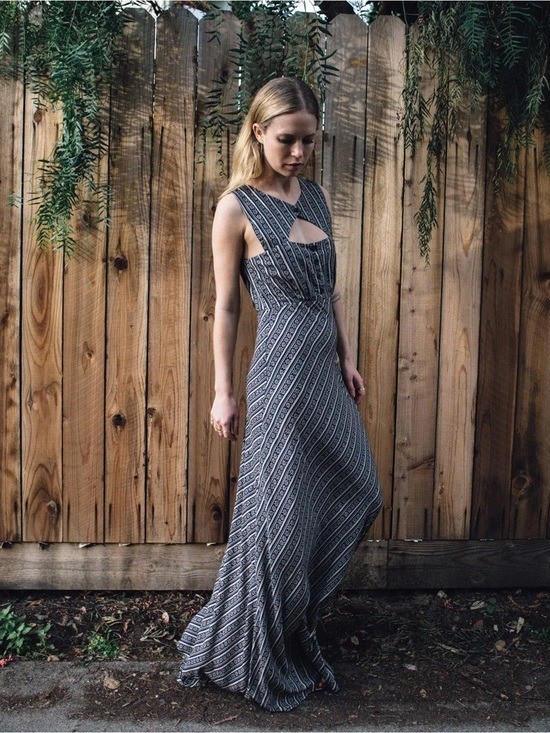 novella royale maxi dress Novella Royale Keyhole Maxi Dress Floral Stripe in Navy Blue Size M
